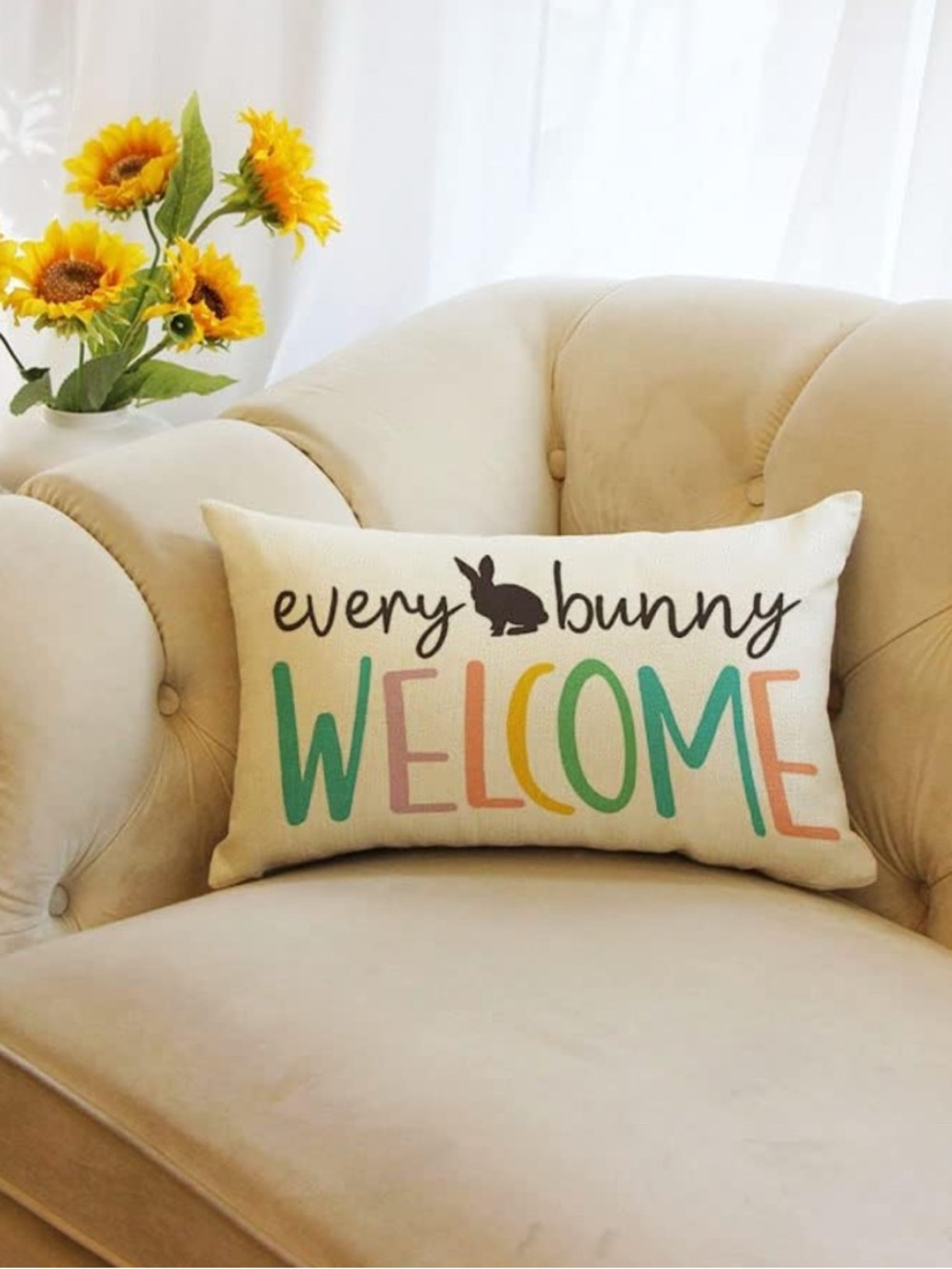 Welcome Bunny Colorful Accent Pillow - Neutral. 1 pair